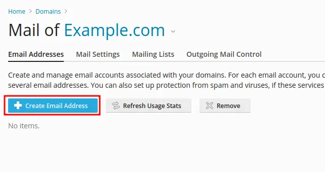 Create a new email account
